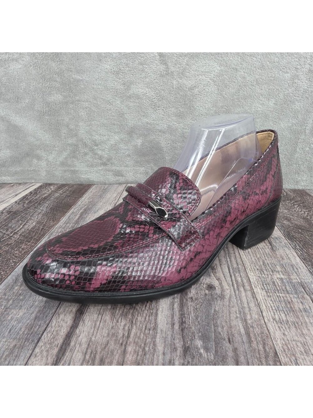 Naturalizer Perla Loafers 12 M Burgundy Snake Black Leather Slip On Preppy Chic